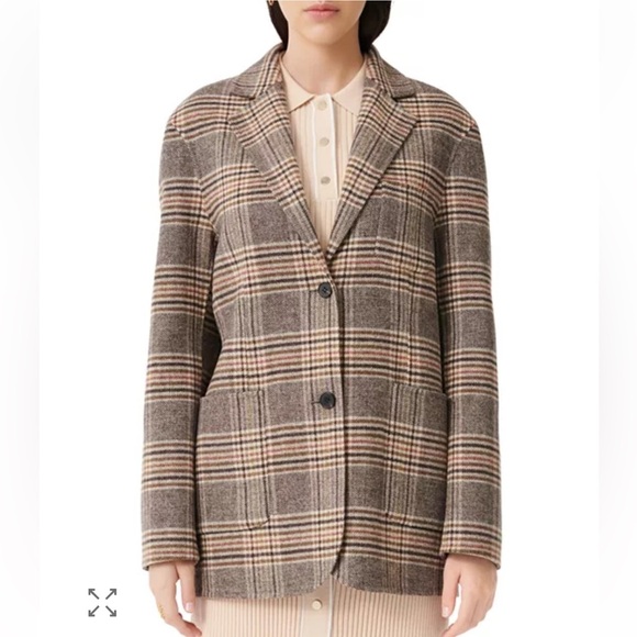 Maje Garion Plaid Blazer Coat Brown Size 36 US 4 - Picture 1 of 11